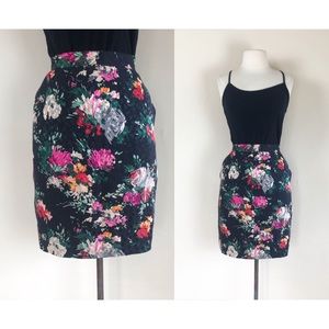 vintage 80s black abstract floral pencil skirt jacquard 90s mini grunge boho Y2K